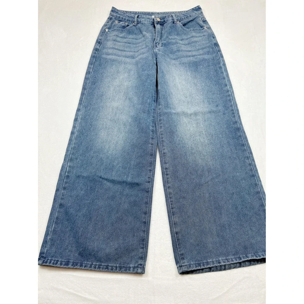 Riley & James Womens Wide Leg Jeans Medium Wash LA 07 Patch Denim Size L